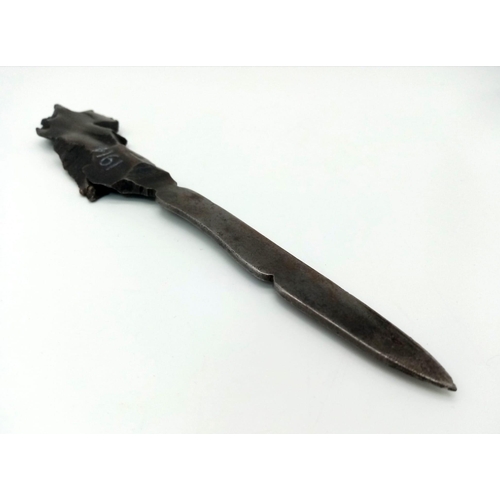 533 - WW1 German Trench Art Letter Knife Dated 1914 made from shell shrapnel.