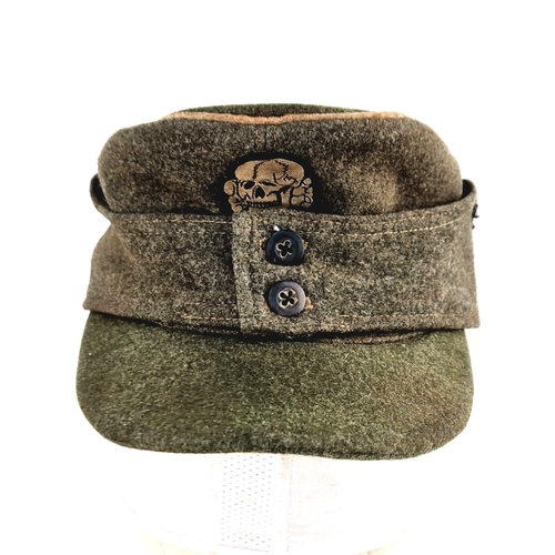 88 - WW2 German Early 1943 Model Waffen SS Officers Field Cap with White Piping and Plain Buttons.