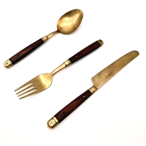 351 - WW2 Period German Wehrmacht Mess Cutlery Comprising Wood and Brass Knife, Fork and Spoon in Very Goo... 