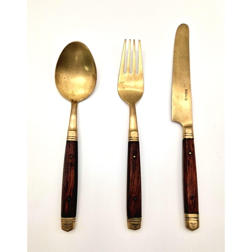 351 - WW2 Period German Wehrmacht Mess Cutlery Comprising Wood and Brass Knife, Fork and Spoon in Very Goo... 