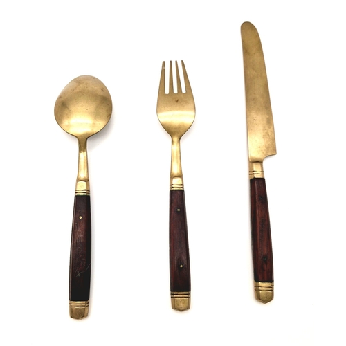 351 - WW2 Period German Wehrmacht Mess Cutlery Comprising Wood and Brass Knife, Fork and Spoon in Very Goo... 