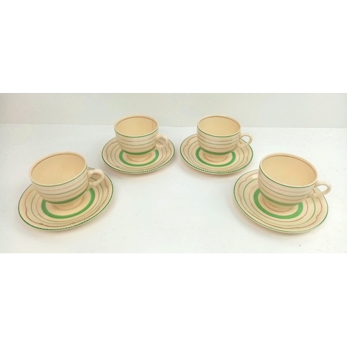 386 - A Vintage Clarice Cliff, Newport Pottery Creamware 15 Piece Tea Set Comprising; 4 Tea Cups and Sauce... 