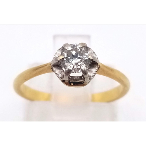 632 - 9k yellow gold diamond single stone ring 2g Size J (dia:0.20ct)