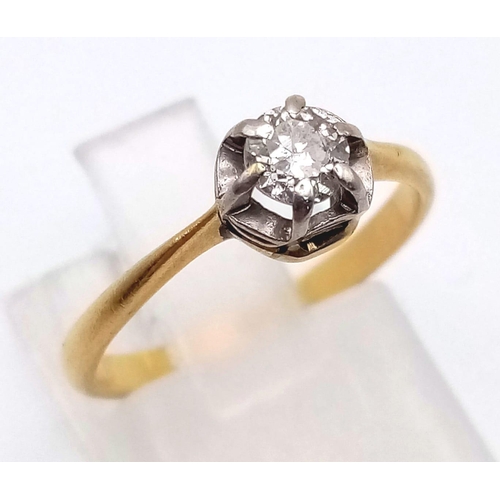 632 - 9k yellow gold diamond single stone ring 2g Size J (dia:0.20ct)