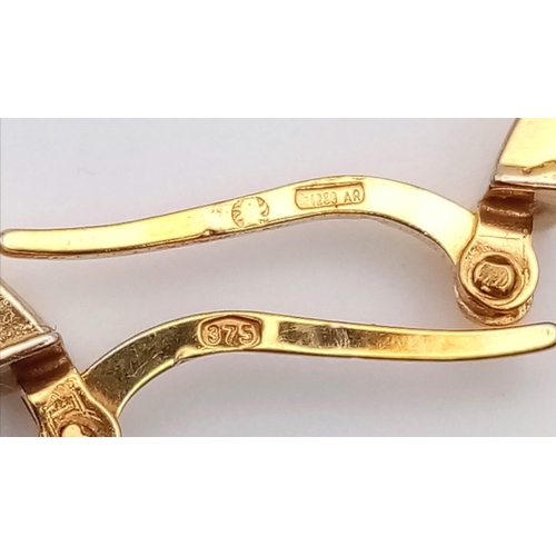 992 - 9k yellow gold Aztec engraved hoop earrings 2g