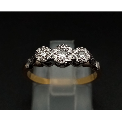 236 - 18k yellow gold diamond trilogy ring 2.8g Size L 1/2 (dia:0.11ct)