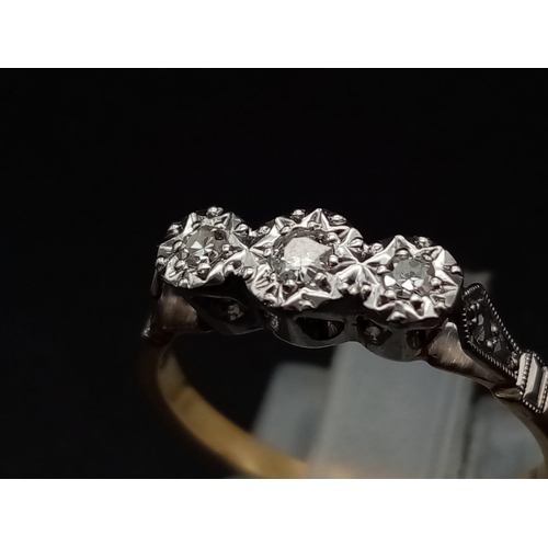 236 - 18k yellow gold diamond trilogy ring 2.8g Size L 1/2 (dia:0.11ct)