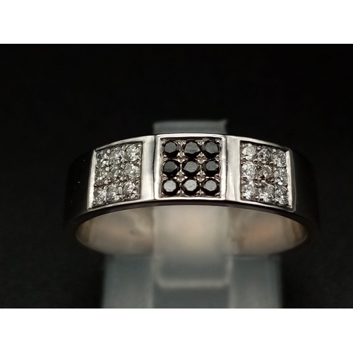 354 - 9k white gold black and white diamond band 4.1g Size N (dia:0.27ct)