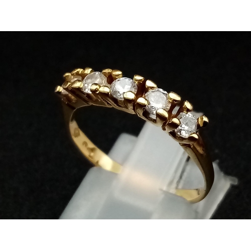 395 - Ladies Very Good Condition Vintage 18 Carat Yellow Gold 5 Clear Stone Ring Size P, (The Stones are L... 