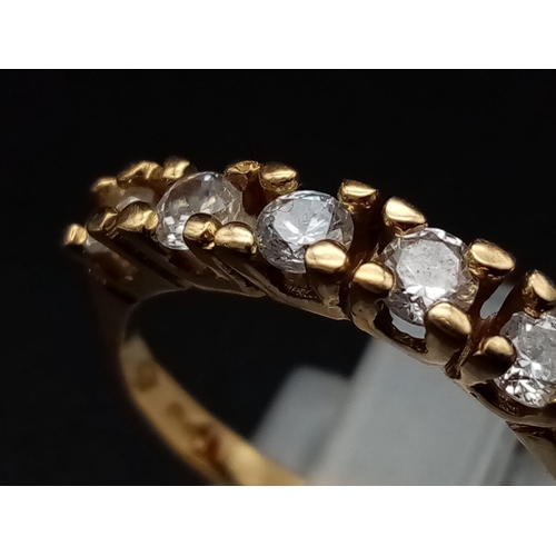 395 - Ladies Very Good Condition Vintage 18 Carat Yellow Gold 5 Clear Stone Ring Size P, (The Stones are L... 