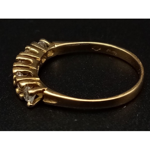 395 - Ladies Very Good Condition Vintage 18 Carat Yellow Gold 5 Clear Stone Ring Size P, (The Stones are L... 