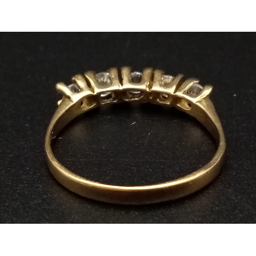 395 - Ladies Very Good Condition Vintage 18 Carat Yellow Gold 5 Clear Stone Ring Size P, (The Stones are L... 