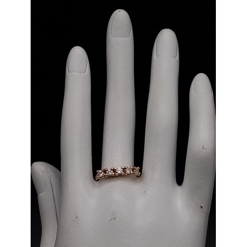 395 - Ladies Very Good Condition Vintage 18 Carat Yellow Gold 5 Clear Stone Ring Size P, (The Stones are L... 