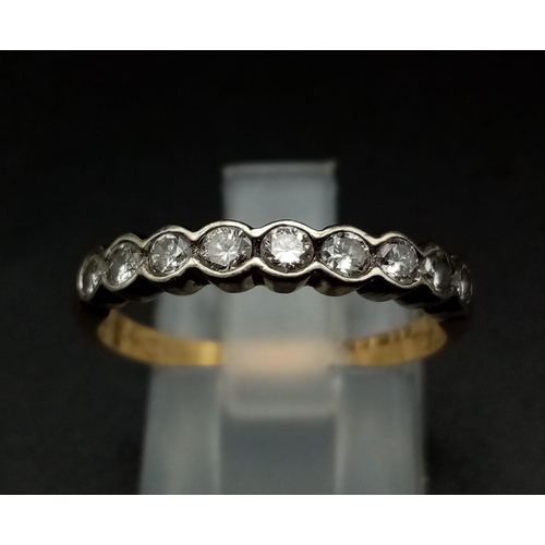 730 - 9k yellow gold diamond 9 stone half eternity ring 1.9g Size O (dia:0.27ct)