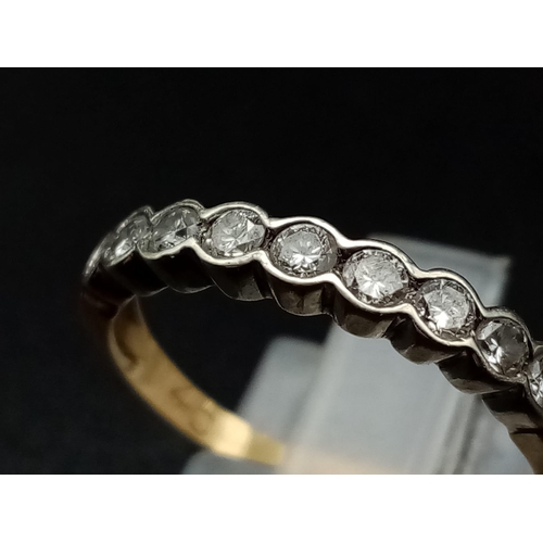 730 - 9k yellow gold diamond 9 stone half eternity ring 1.9g Size O (dia:0.27ct)