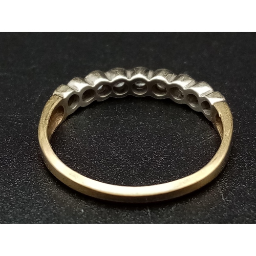 730 - 9k yellow gold diamond 9 stone half eternity ring 1.9g Size O (dia:0.27ct)