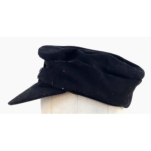 173 - WW2 German M43 Panzer Side Cap. Black wool construction with removed insignia, (maybe P.O.W). The fr... 