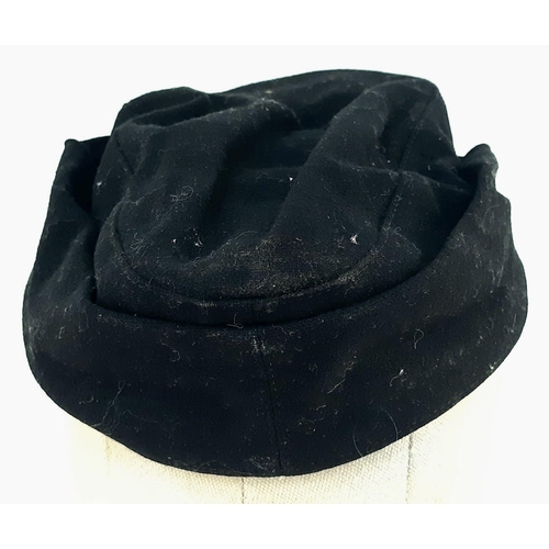 173 - WW2 German M43 Panzer Side Cap. Black wool construction with removed insignia, (maybe P.O.W). The fr... 