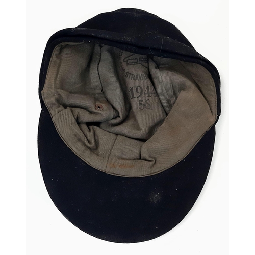 173 - WW2 German M43 Panzer Side Cap. Black wool construction with removed insignia, (maybe P.O.W). The fr... 