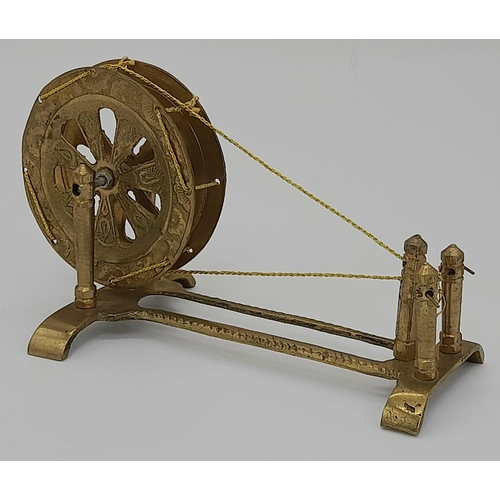 423 - A Very Good Condition Vintage 20th Century Asian Brass Miniature “Charkha” Spinning Wheel, Pakistan ... 