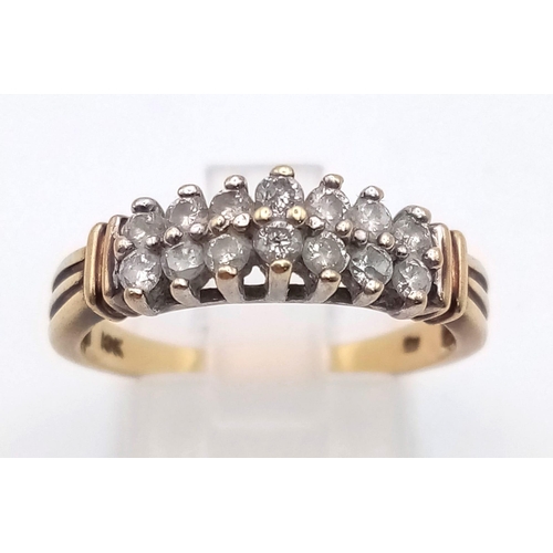 557 - 9K Yellow Gold DIMAOND 2 ROW RING 0.25CT 3.1G SIZE Q