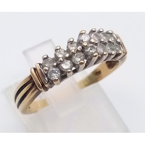 557 - 9K Yellow Gold DIMAOND 2 ROW RING 0.25CT 3.1G SIZE Q