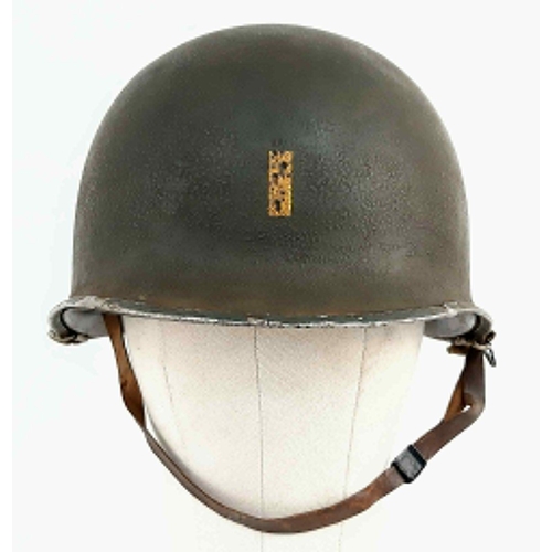 122 - WW2 US M1 Swivel Bale 3rd Infantry M1 Helmet with 1st Lt. Bar Serial Number: 986C for Aug.-Sept. 194... 