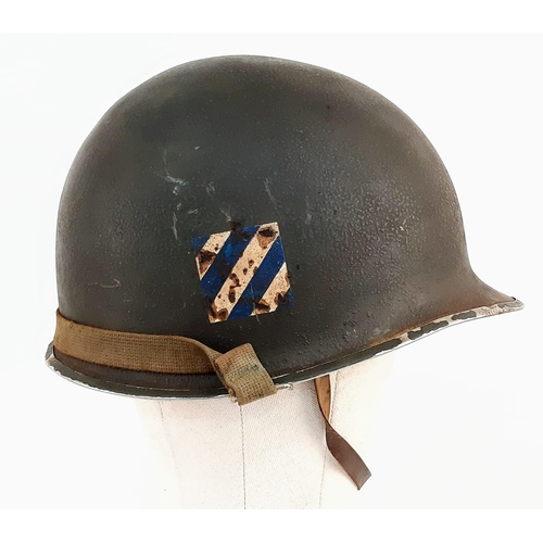 122 - WW2 US M1 Swivel Bale 3rd Infantry M1 Helmet with 1st Lt. Bar Serial Number: 986C for Aug.-Sept. 194... 