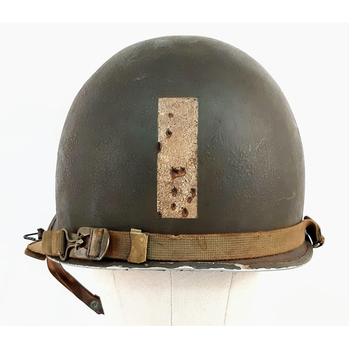 122 - WW2 US M1 Swivel Bale 3rd Infantry M1 Helmet with 1st Lt. Bar Serial Number: 986C for Aug.-Sept. 194... 