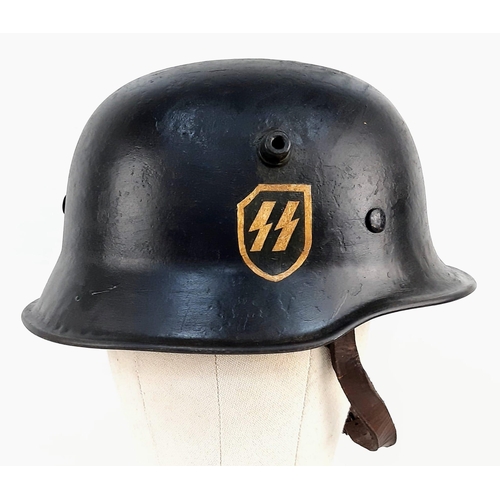 233 - 3rd Reich Early Waffen SS Lightweight M18 Helmet with Hand-Painted Decals.