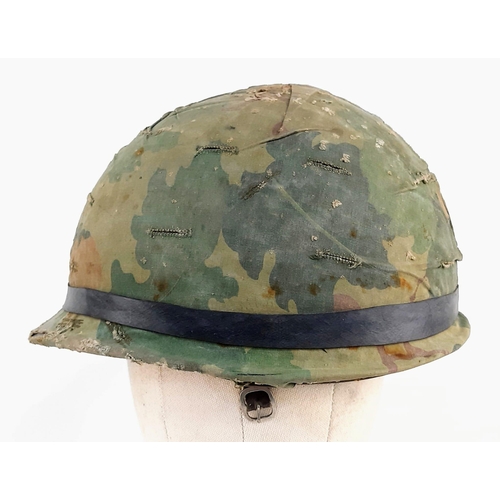 380 - Vietnam War Era US MI Helmet with Reversible Mitchel – Duck Hunter Cover.