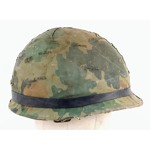 380 - Vietnam War Era US MI Helmet with Reversible Mitchel – Duck Hunter Cover.