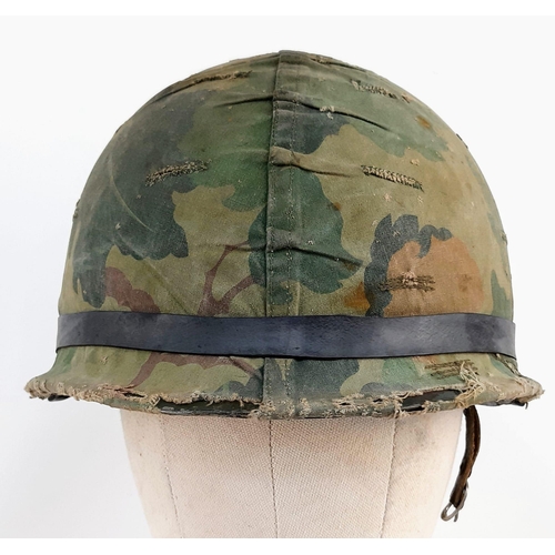 380 - Vietnam War Era US MI Helmet with Reversible Mitchel – Duck Hunter Cover.