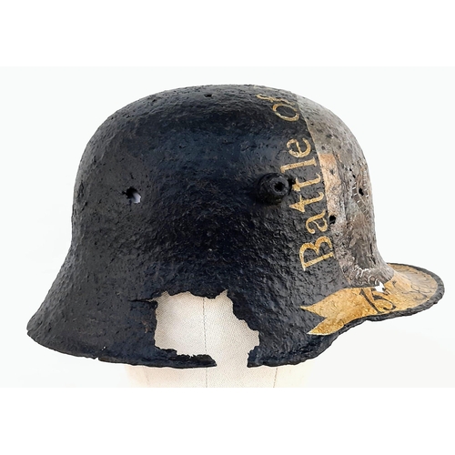 425 - WW1 German M16 Helmet with Post War Memorial Painting.