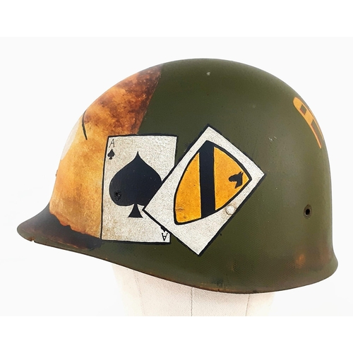 701 - Vietnam War Era US M1 Helmet Liner with Memorial Painting.