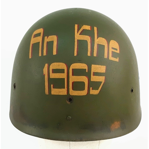 701 - Vietnam War Era US M1 Helmet Liner with Memorial Painting.