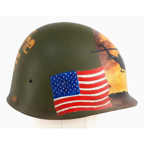 701 - Vietnam War Era US M1 Helmet Liner with Memorial Painting.