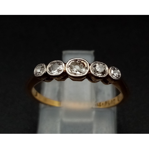 172 - 18K Yellow Gold & PLATINUM VINTAGE 5 STONE DIAMOND RING 0.20CT 2G SIZE L