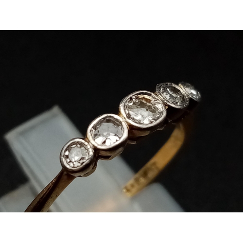 172 - 18K Yellow Gold & PLATINUM VINTAGE 5 STONE DIAMOND RING 0.20CT 2G SIZE L