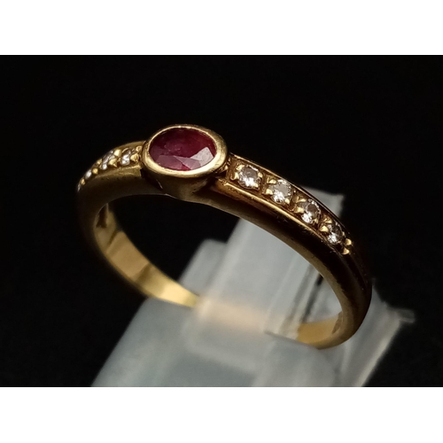 363 - 14K Yellow Gold DIAMOND & RUBY BAND RING 3.3G SIZE N 1/2