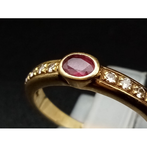 363 - 14K Yellow Gold DIAMOND & RUBY BAND RING 3.3G SIZE N 1/2