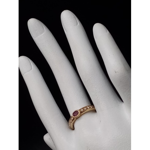 363 - 14K Yellow Gold DIAMOND & RUBY BAND RING 3.3G SIZE N 1/2