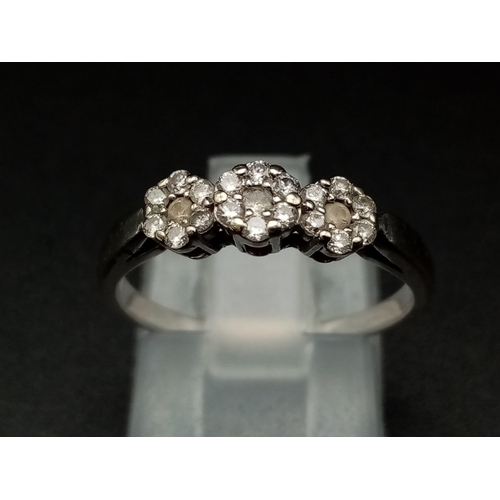 370 - 18K White Gold TRIPLE CLUSTER DIAMOND RING 0.25CT 2.6G SIZE M