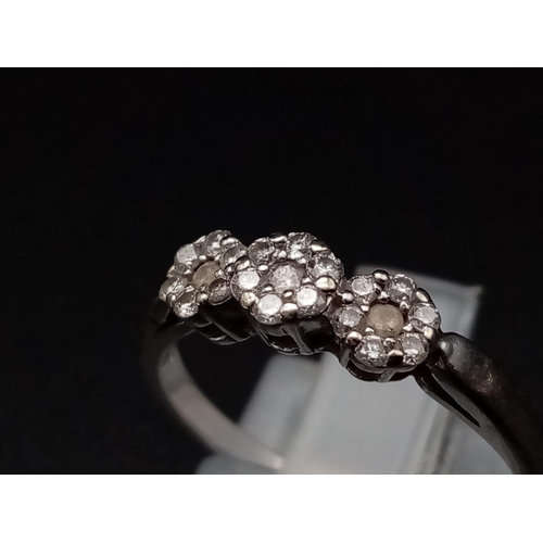 370 - 18K White Gold TRIPLE CLUSTER DIAMOND RING 0.25CT 2.6G SIZE M