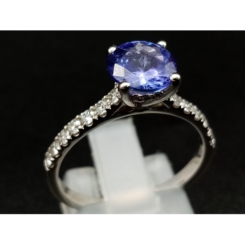 46 - 18K White Gold DIAMOND & TANZANITE RING 4G 1.50CT TANZANITE Size P.