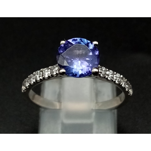 46 - 18K White Gold DIAMOND & TANZANITE RING 4G 1.50CT TANZANITE Size P.