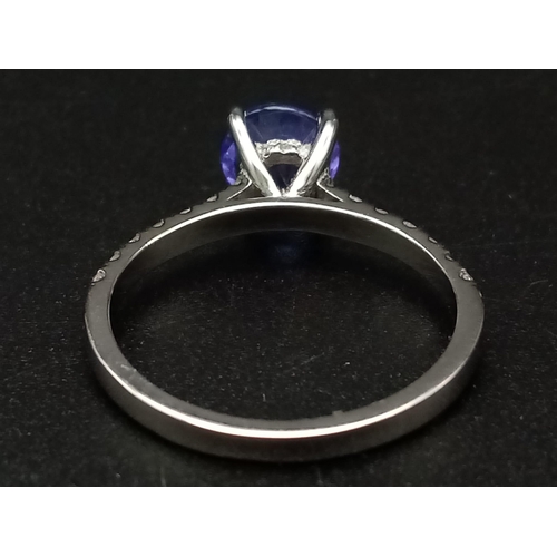 46 - 18K White Gold DIAMOND & TANZANITE RING 4G 1.50CT TANZANITE Size P.