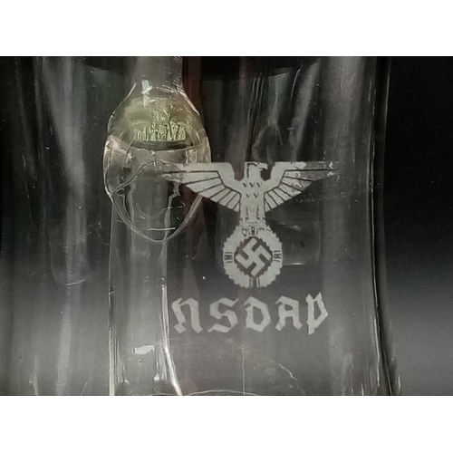 729 - 3rd Reich NSDAP Lidded Stein Glass.