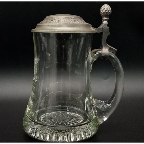 729 - 3rd Reich NSDAP Lidded Stein Glass.