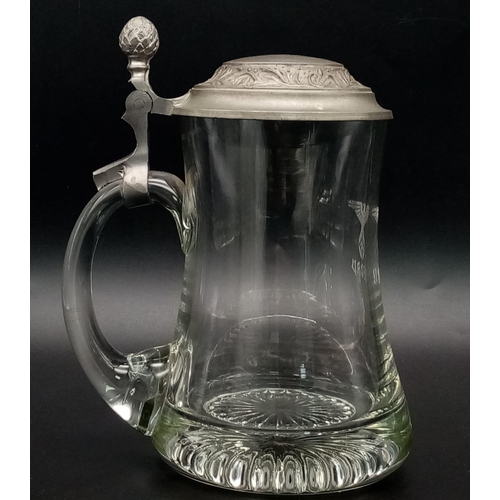 729 - 3rd Reich NSDAP Lidded Stein Glass.